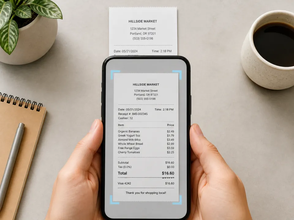 Phone photographing a receipt for text extraction