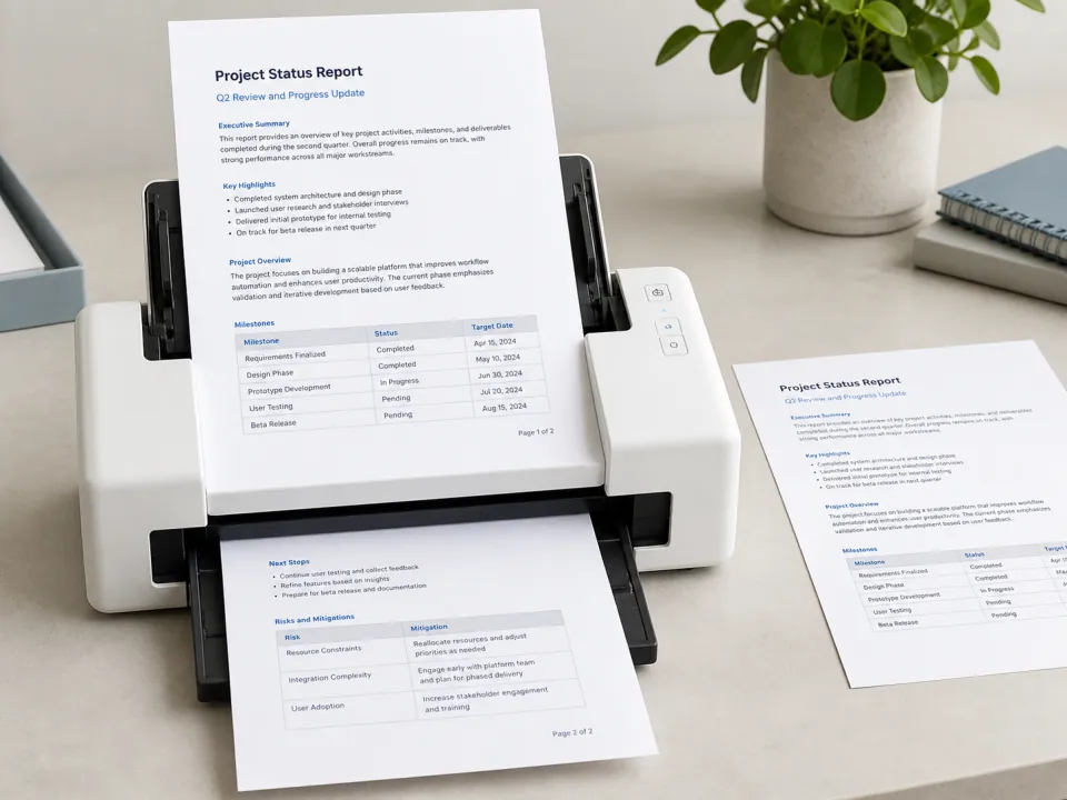 Desktop scanner digitizing printed pages for OCR